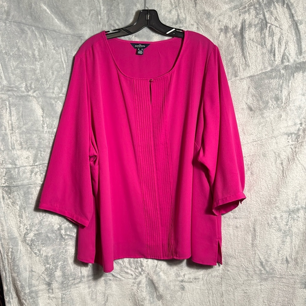 Pink blouse plus size 24w Land’s End half arm length‎ sleeve fun spring summer